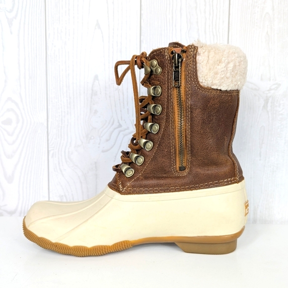 Sperry Tall Saltwater Duckboots Women's Size 6 Top Sider Brown Leather and Cream - Picture 11 of 14
